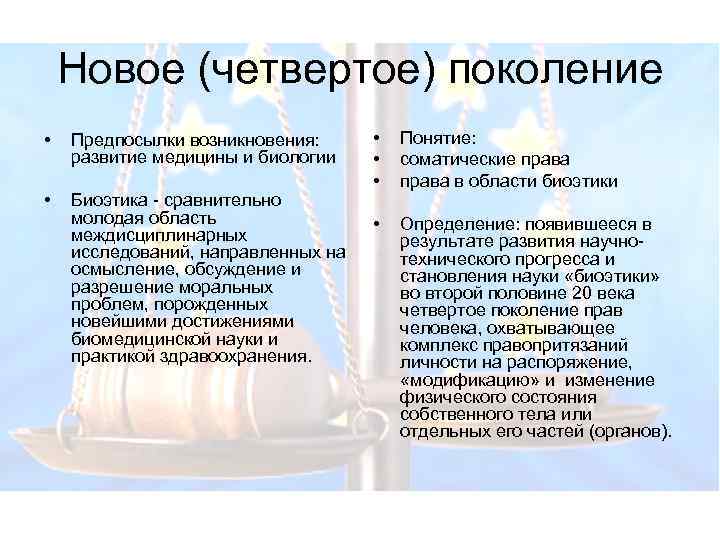 Новое (четвертое) поколение • Предпосылки возникновения: развитие медицины и биологии • Биоэтика - сравнительно
