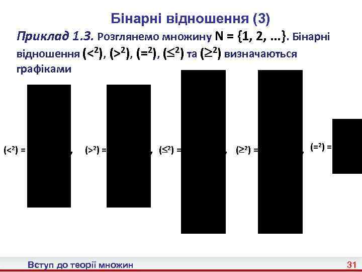 Бінарні відношення (3) Приклад 1. 3. Розглянемо множину N = {1, 2, . .