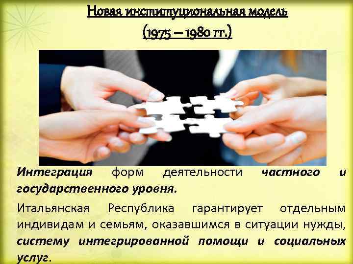 Новая институциональная модель (1975 – 1980 гг. ) Интеграция форм деятельности частного и государственного