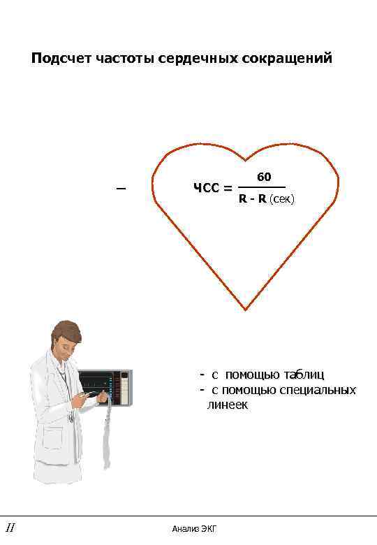 Подсчет частоты сердечных сокращений _ ЧСС = 60 R - R (сек) - с