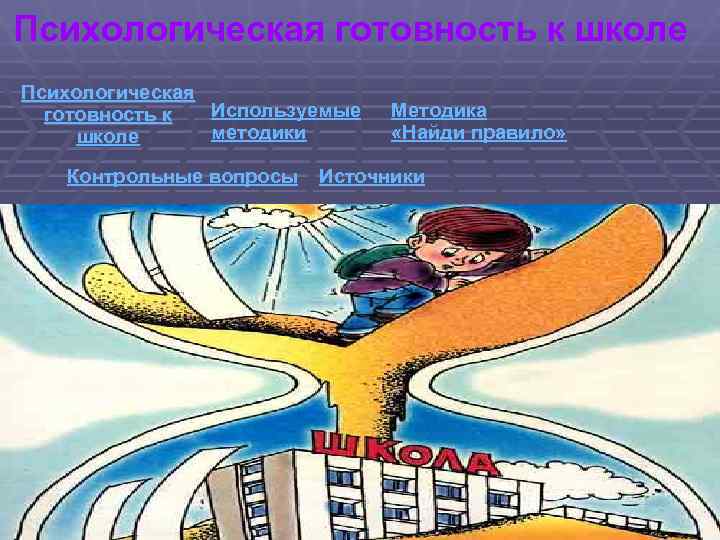Психологическая готовность к школе Психологическая готовность к Используемые Методика школе методики Психологическая готовность к школе Психологическая готовность к Используемые Методика школе методики