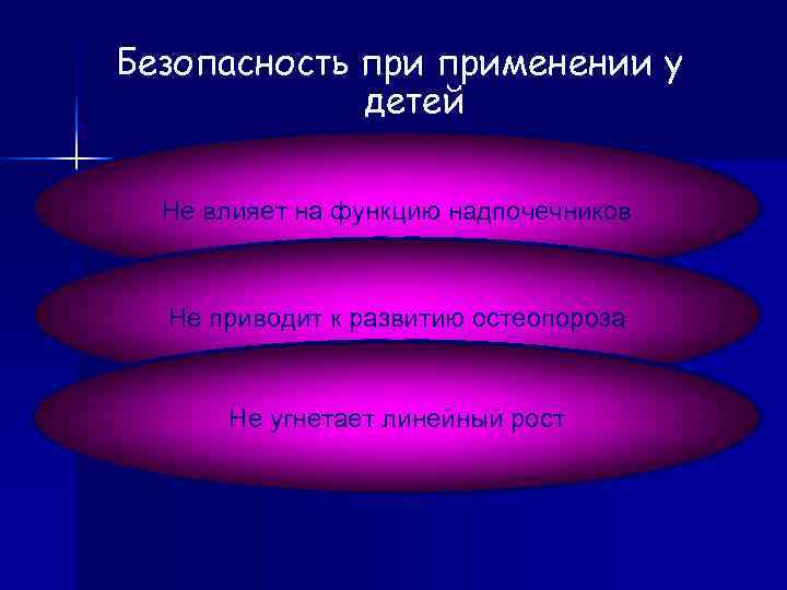 Безопасность применении у   детей  Не влияет на функцию надпочечников Не приводит