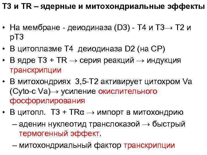 Т 3 и TR – ядерные и митохондриальные эффекты • На мембране - деиодиназа