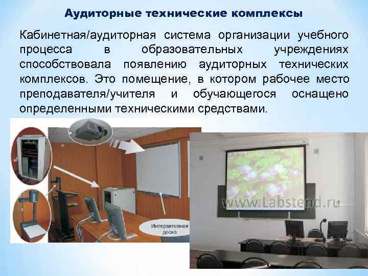  Аудиторные технические комплексы Кабинетная/аудиторная система организации учебного процесса в образовательных учреждениях способствовала появлению