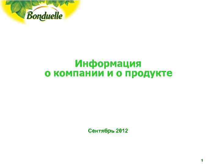 Информация о компании и о продукте Сентябрь 2012 Информация о компании и о продукте Сентябрь 2012