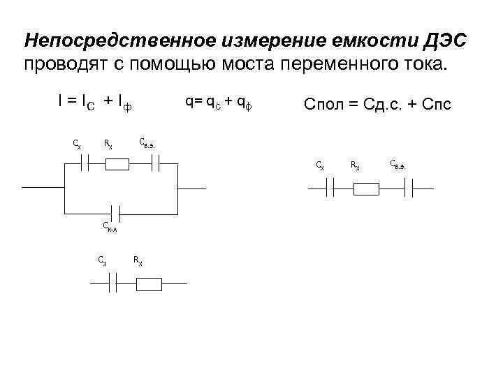 Непосредственное измерение емкости ДЭС проводят с помощью моста переменного тока. q= qс + qф