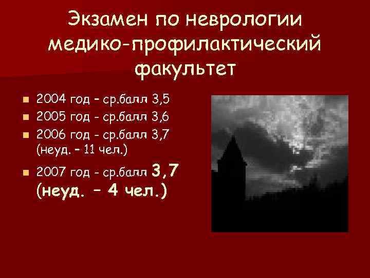  Экзамен по неврологии медико-профилактический   факультет n 2004 год – ср. балл