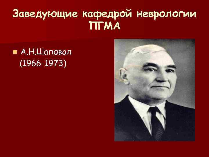 Заведующие кафедрой неврологии   ПГМА n  А. Н. Шаповал (1966 -1973) 