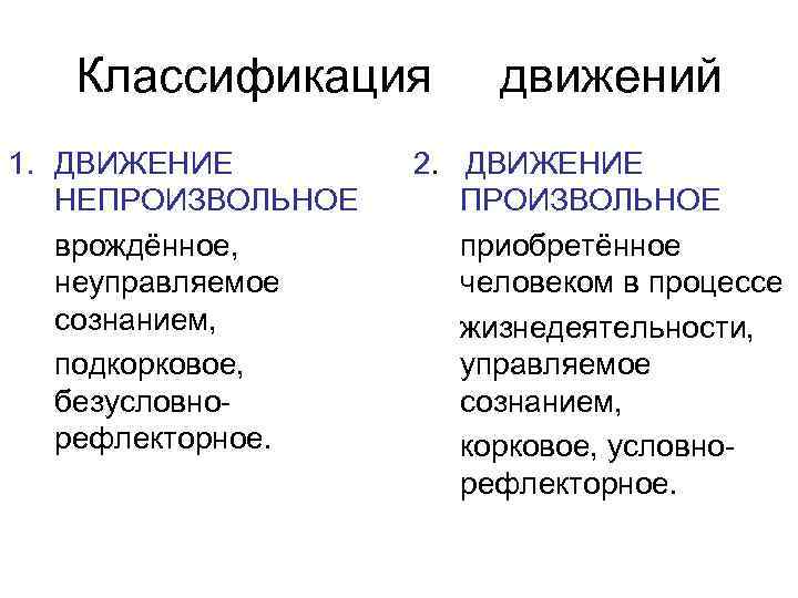  Классификация   движений 1. ДВИЖЕНИЕ   2. ДВИЖЕНИЕ  НЕПРОИЗВОЛЬНОЕ