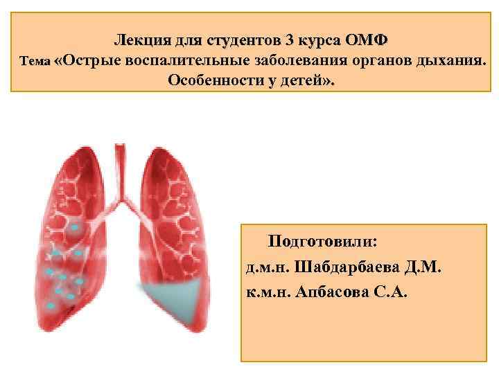   Лекция для студентов 3 курса ОМФ Тема «Острые воспалительные заболевания органов дыхания.