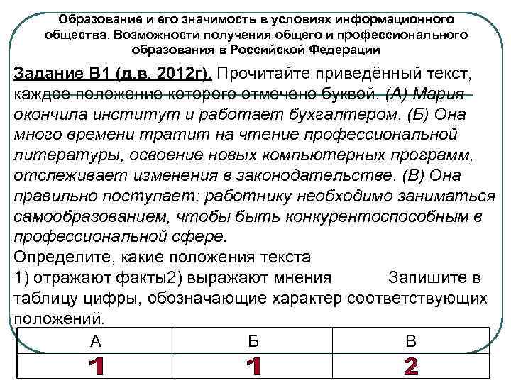  Образование и его значимость в условиях информационного  общества. Возможности получения общего и