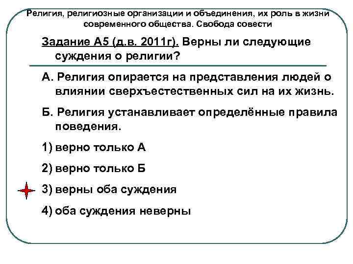 Религия, религиозные организации и объединения, их роль в жизни   современного общества. Свобода