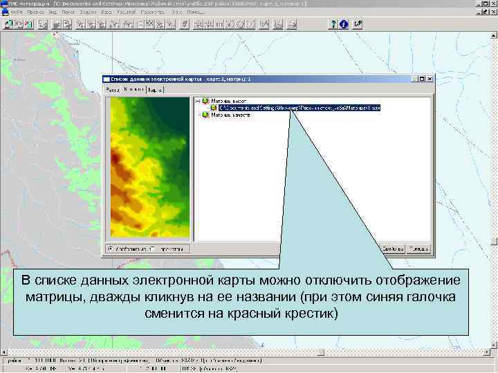 В списке данных электронной карты можно отключить отображение матрицы, дважды кликнув на ее названии
