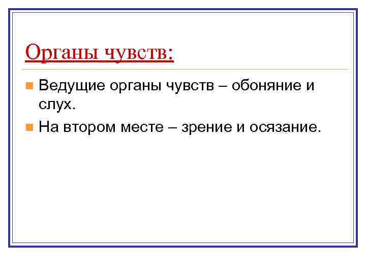 Органы чувств: n Ведущие органы чувств – обоняние и  слух. n На втором