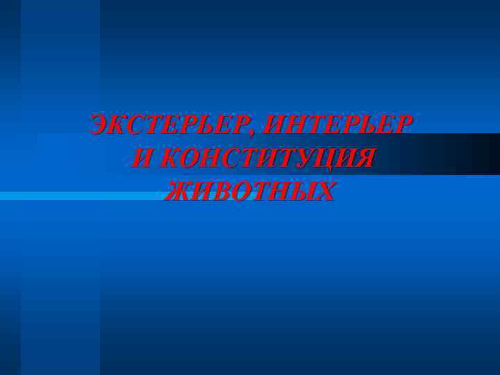 ЭКСТЕРЬЕР, ИНТЕРЬЕР  И КОНСТИТУЦИЯ ЖИВОТНЫХ 