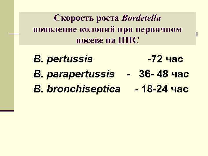   Скорость роста Bordetella появление колоний при первичном   посеве на ППС