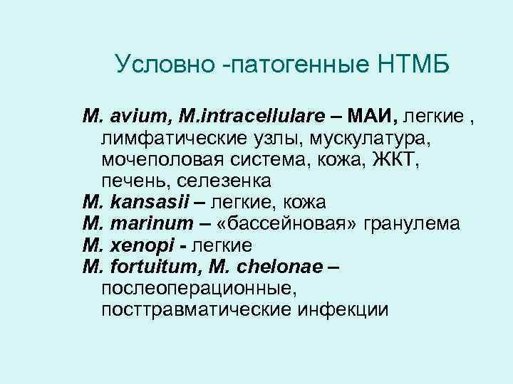   Условно -патогенные НТМБ M. avium, M. intracellulare – МАИ, легкие , 