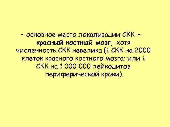  – основное место локализации СКК –  красный костный мозг, хотя численность СКК