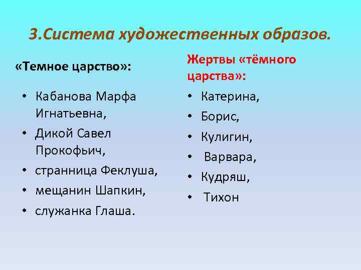 3. Система художественных образов. «Темное царство» : Жертвы «тёмного 3. Система художественных образов. «Темное царство» : Жертвы «тёмного