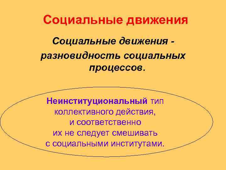 Социальные движения - разновидность социальных   процессов.  Неинституциональный тип  коллективного действия,