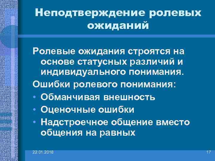  Неподтверждение ролевых   ожиданий Ролевые ожидания строятся на  основе статусных различий