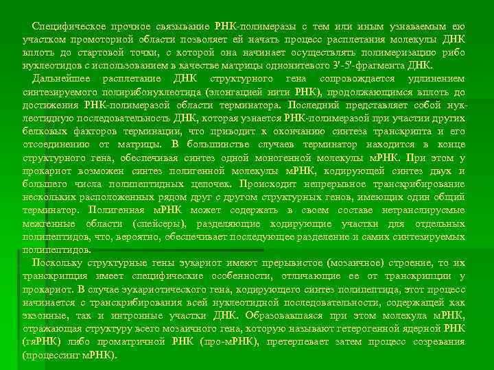 Специфическое прочное связывание РНК-полимеразы с тем или иным узнаваемым ею участком промоторной области позволяет
