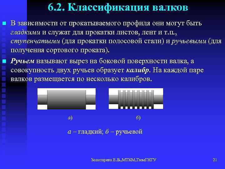 6. 2. Классификация валков n n В зависимости от прокатываемого профиля они могут быть