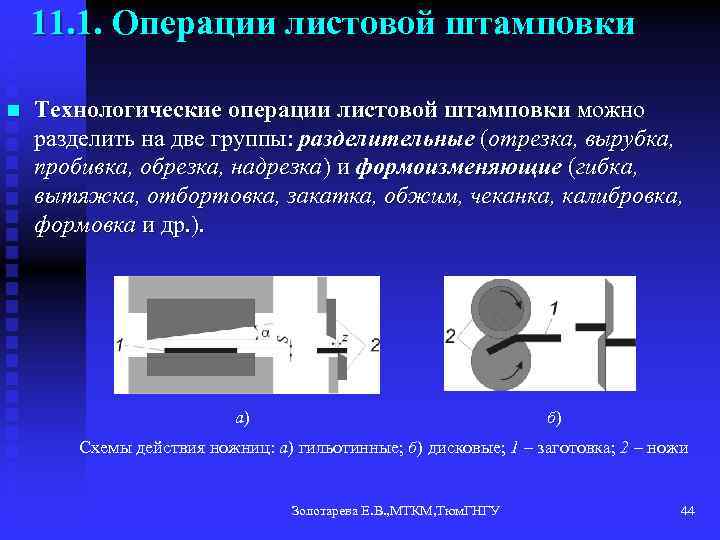 11. 1. Операции листовой штамповки n Технологические операции листовой штамповки можно разделить на две