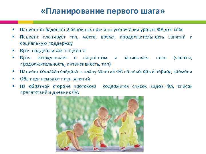  «Планирование первого шага» • • Пациент определяет 2 основных причины увеличения уровня ФА