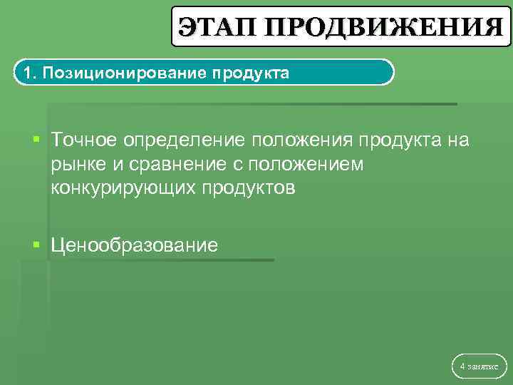     ЭТАП ПРОДВИЖЕНИЯ 1. Позиционирование продукта  § Точное определение положения