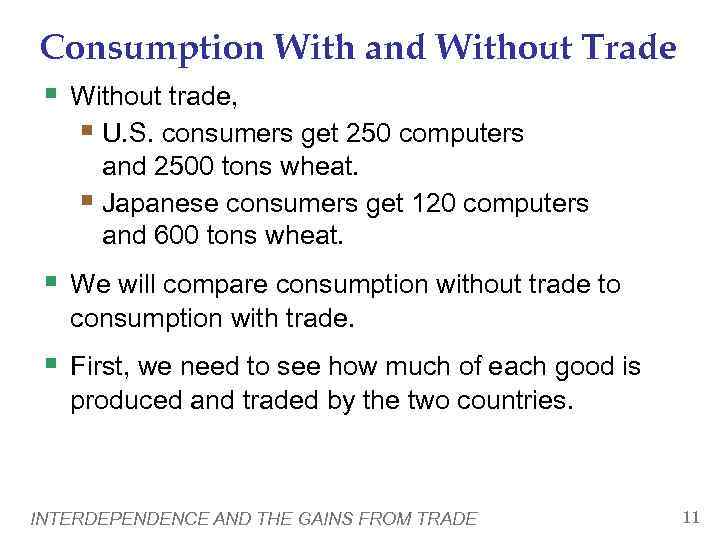 Consumption With and Without Trade § Without trade, § U. S. consumers get 250
