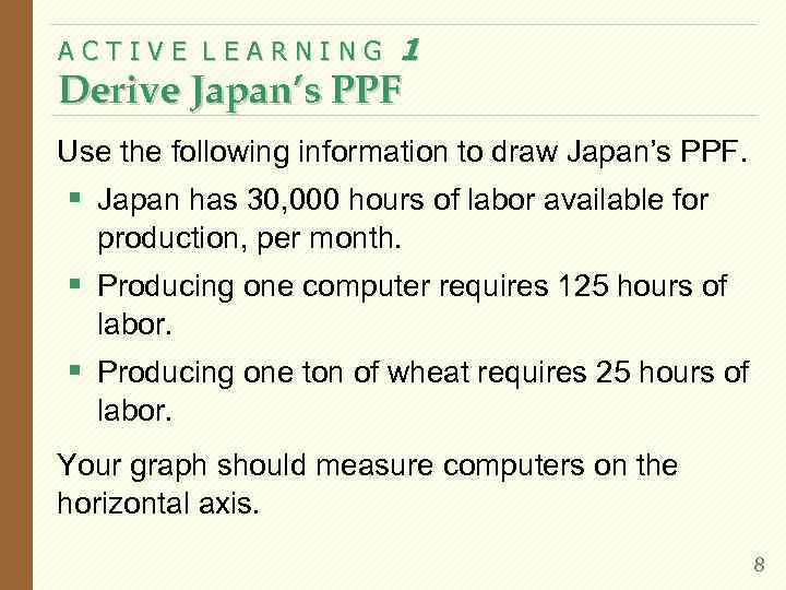 ACTIVE LEARNING 1 Derive Japan’s PPF Use the following information to draw Japan’s PPF.