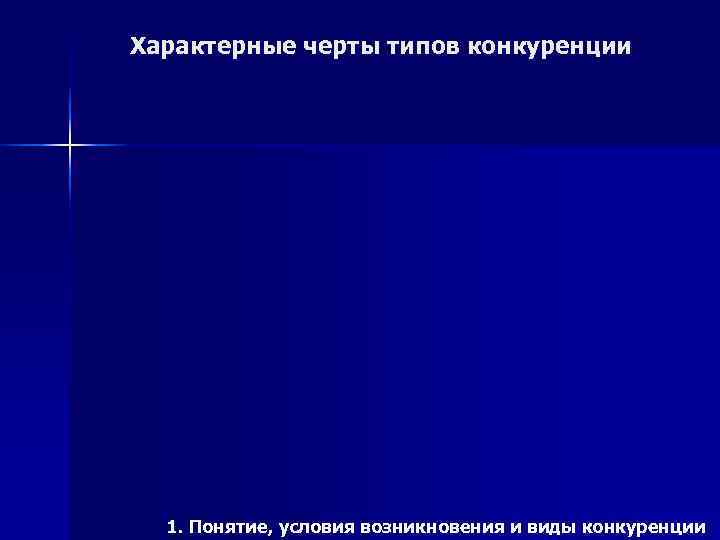 Характерные черты типов конкуренции  1. Понятие, условия возникновения и виды конкуренции 