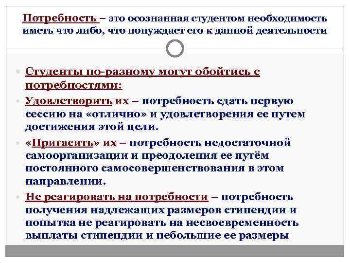  Потребность – это осознанная студентом необходимость иметь что либо, что понуждает его к