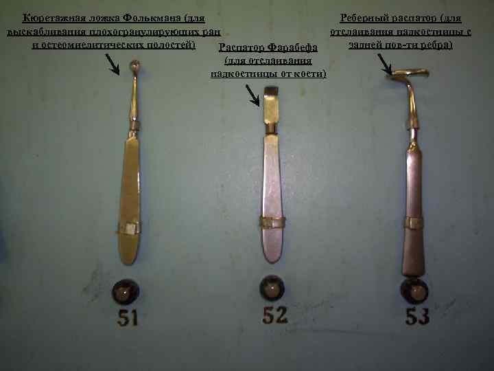Кюретажная ложка Фолькмана (для Реберный распатор (для выскабливания плохогранулирующих ран отслаивания надкостницы с и