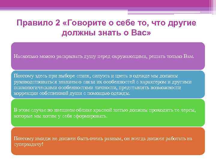 Правило 2 «Говорите о себе то, что другие должны знать о Вас» Насколько можно