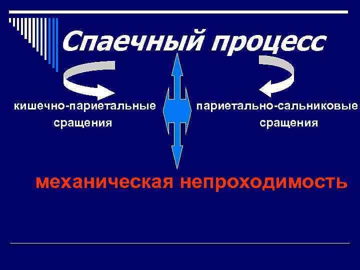 Спаечный процесс кишечно-париетальные сращения париетально-сальниковые сращения механическая непроходимость 