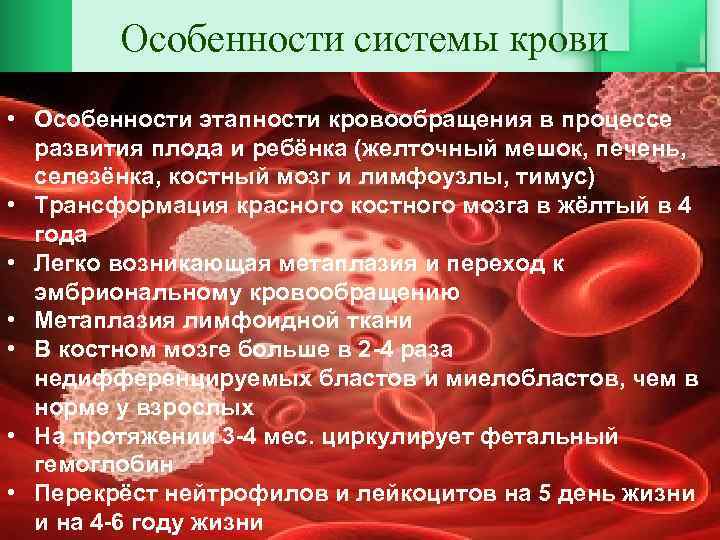 Особенности системы крови • Особенности этапности кровообращения в процессе развития плода и ребёнка (желточный