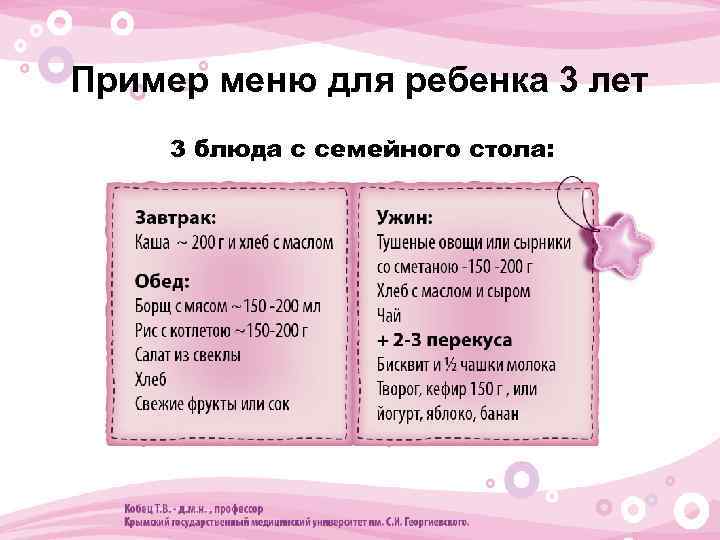 Пример меню для ребенка 3 лет • 3 блюда с семейного стола: 