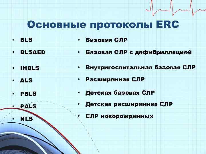 Основные протоколы ERC • BLS • Базовая СЛР • BLSAED • Базовая СЛР с