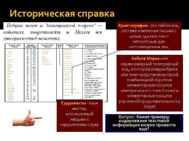 Историческая справка Криптография - это тайнопись, система изменения письма с целью сделать текст непонятным