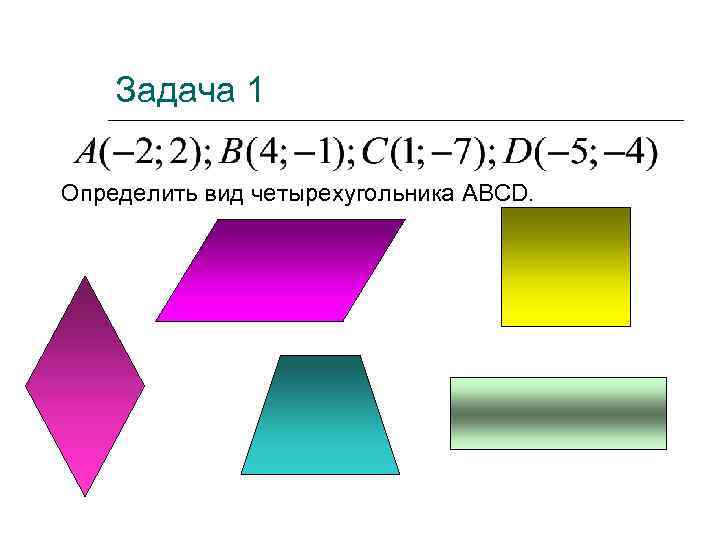 Задача 1 Определить вид четырехугольника ABCD. 