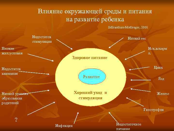 Влияние окружающей среды и питания на развитие ребенка S. Grantham-Mc. Gregor, 2000 Недостаток стимуляции
