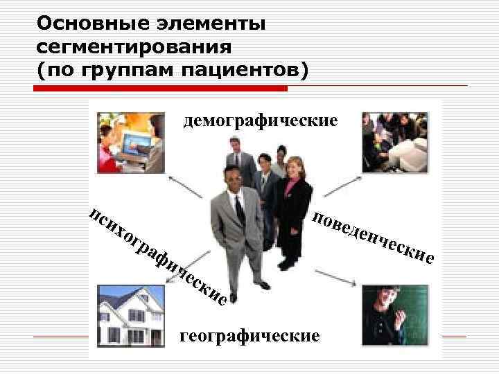 Основные элементы сегментирования (по группам пациентов) демографические пс их ог ра пов еден фи