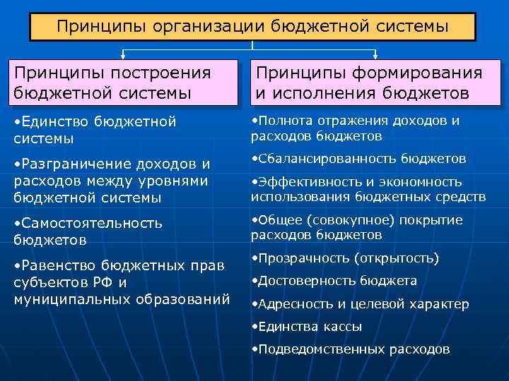 Принципы организации бюджетной системы Принципы построения бюджетной системы Принципы формирования и исполнения бюджетов •