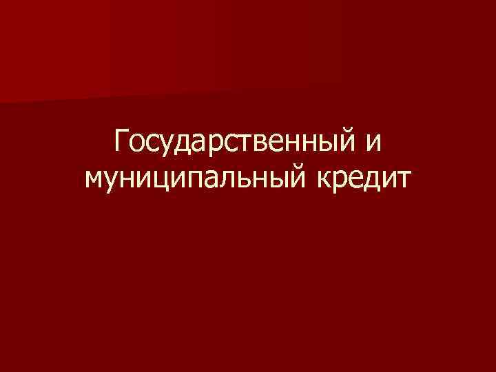 Государственный и муниципальный кредит 