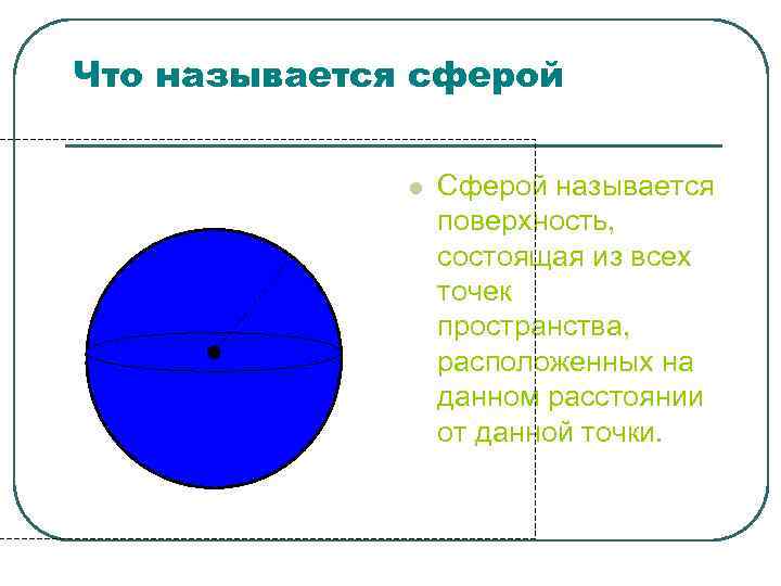 Что называется сферой l Сферой называется поверхность, состоящая из всех точек пространства, расположенных на