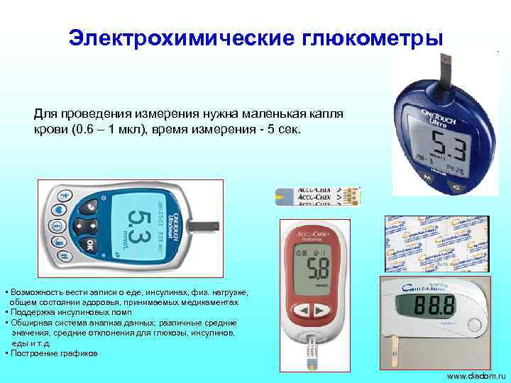 Электрохимические глюкометры § Для проведения измерения нужна маленькая капля крови (0. 6 – 1