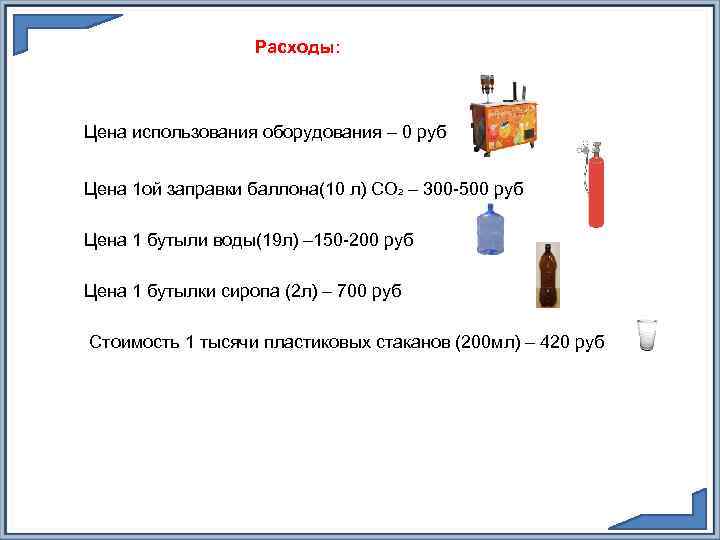    Расходы: Цена использования оборудования – 0 руб  Цена 1