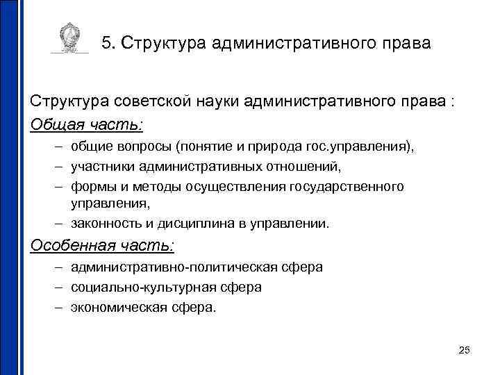 5. Структура административного права Структура советской науки административного права : Общая 5. Структура административного права Структура советской науки административного права : Общая